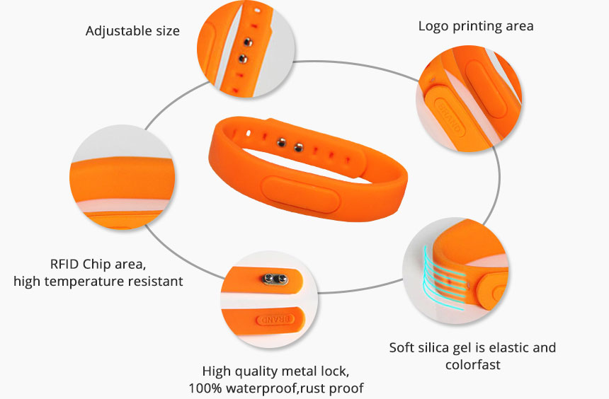 Adjustable Orange Silicone Bracelets UHF Wristband Tag Details RS-AW055 Adjustable Orange Silicone Bracelets UHF Wristband Tag Details RS-AW055