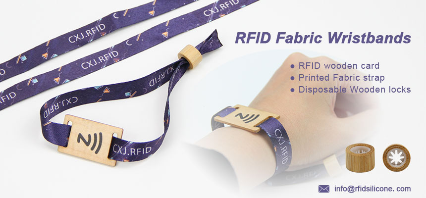 RFID Fabric Wristbands with Wooden Card Slider RFID Fabric Wristbands with Wooden Card Slider