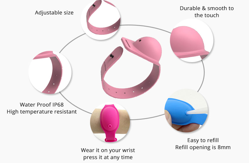 Details of RS-SW005 Custom Silicone Bracelets Sanitizer Wristband Details of RS-SW005 Custom Silicone Bracelets Sanitizer Wristband