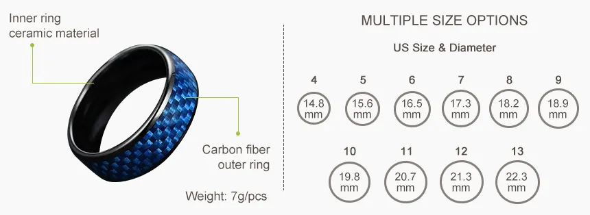RFID Carbon Fiber Finger Rings Size RFID Carbon Fiber Finger Rings Size