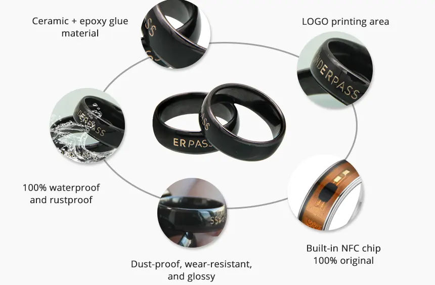 The Details of Contactless Payment Ring Black Ceramics Ring with LOGO The Details of Contactless Payment Ring Black Ceramics Ring with LOGO