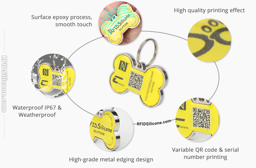 Details of Best NFC Dog Tag RS-PT008 with Full Metal Edge Bone Shape Details of Best NFC Dog Tag RS-PT008 with Full Metal Edge Bone Shape