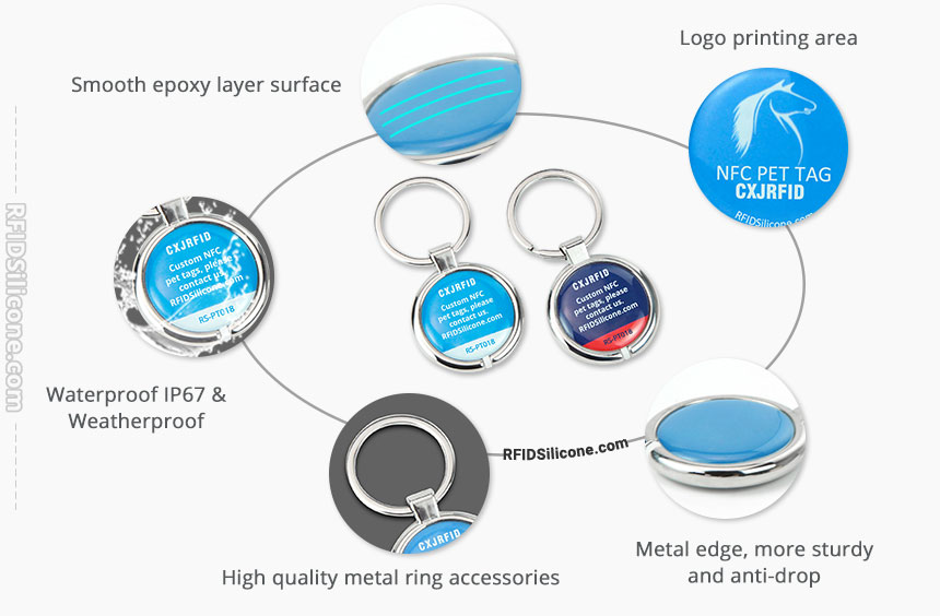 Details of Customized Metal Border Epoxy RFID NFC Dog Tags RS-PT018 Details of Customized Metal Border Epoxy RFID NFC Dog Tags RS-PT018