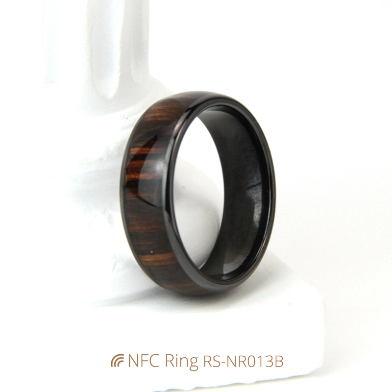 Customized Tesla Vehicle Keys Wood Grain Ceramic NFC Ring