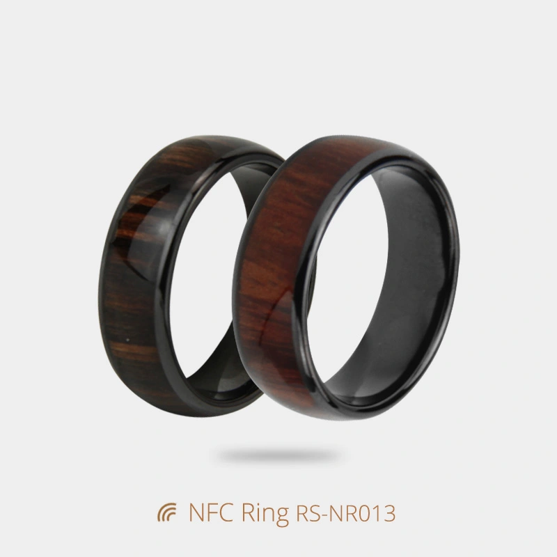 Customized Tesla Vehicle Keys Wood Grain Ceramic NFC Ring