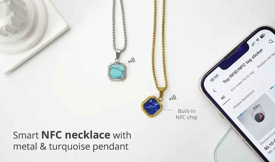 CXJ Stylish NFC Necklace Stainless Steel & Turquoise Pendant CXJ Stylish NFC Necklace Stainless Steel & Turquoise Pendant