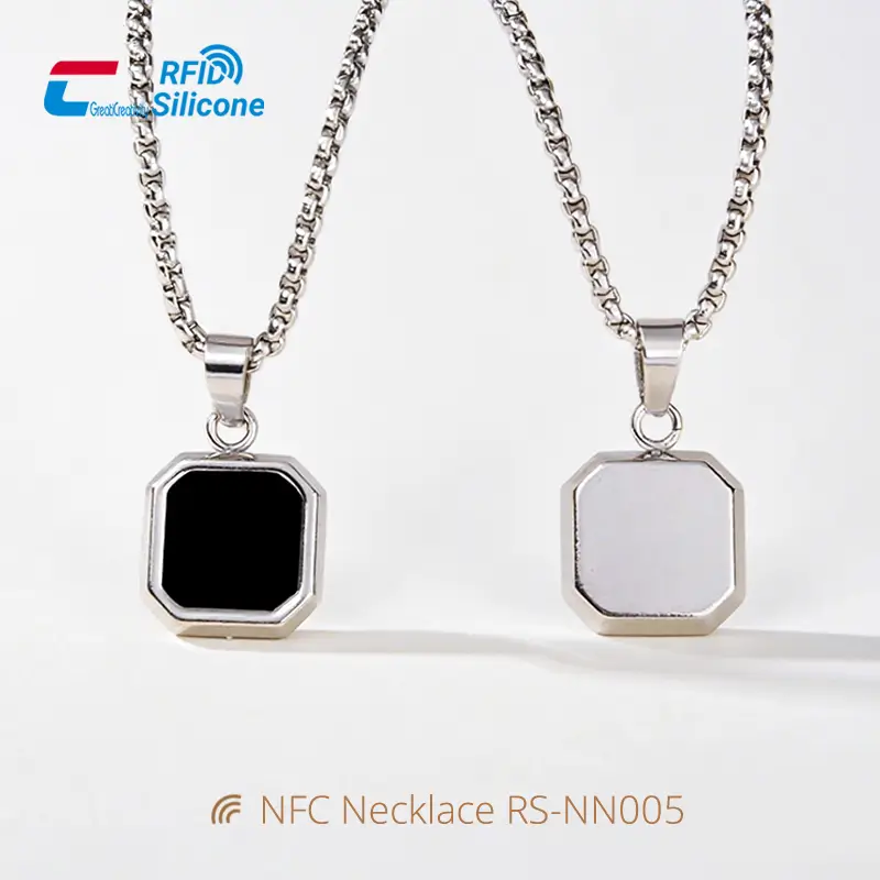 Modern NFC Jewelry Necklace in Black Acrylic & Steel