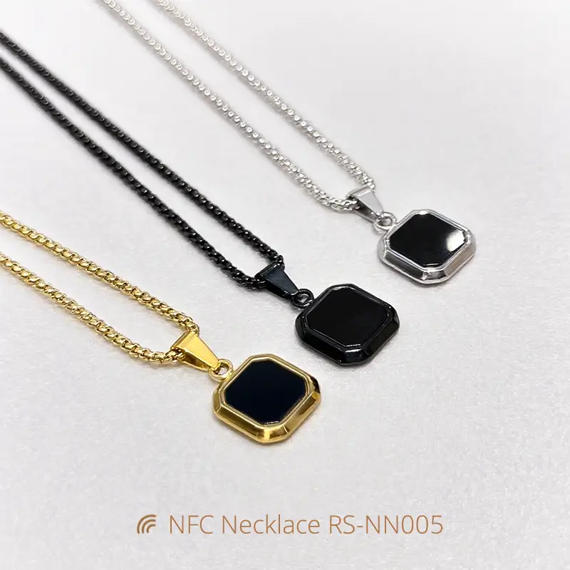 Modern NFC Jewelry Necklace in Black Acrylic & Steel
