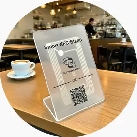 Smart Digital NFC Menu Clear Acrylic Holder with customizable colors