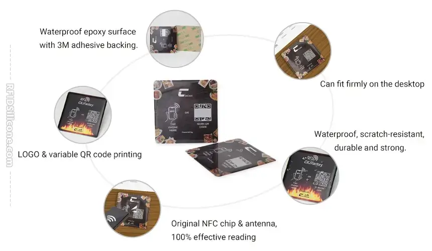 CXJ Square Epoxy Menu NFC QR Code tags’ detailed advantages CXJ Square Epoxy Menu NFC QR Code tags’ detailed advantages