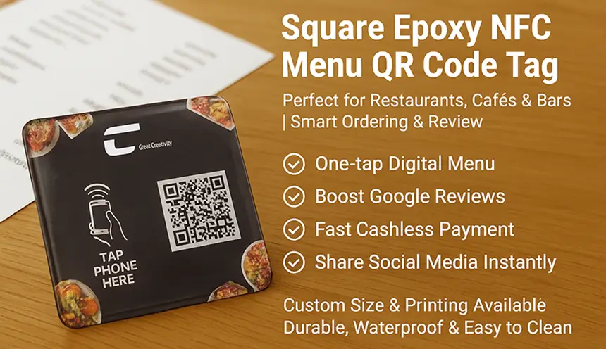 CXJ Waterproof Square Label NFC Menu QR Code Tag RS-NM009 CXJ Waterproof Square Label NFC Menu QR Code Tag RS-NM009