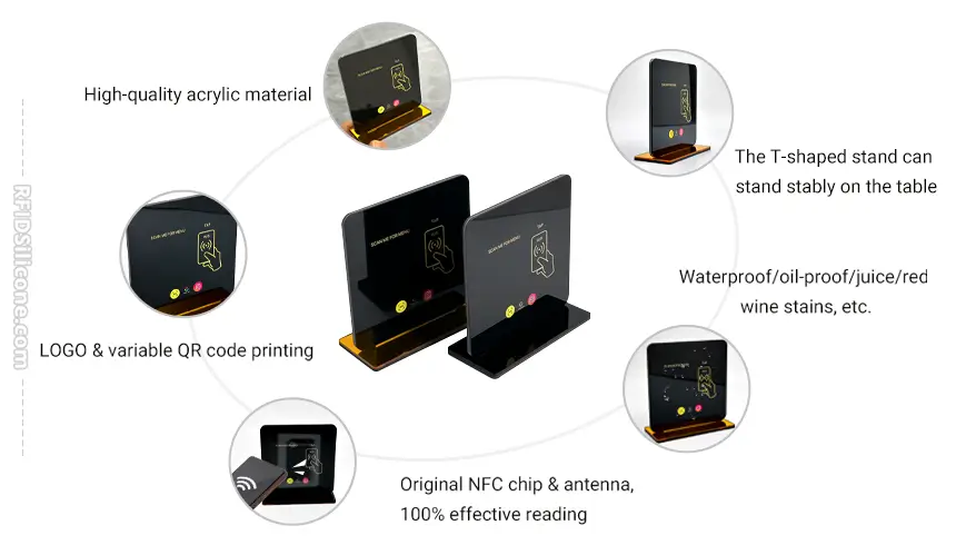 Details of T-shaped Acrylic NFC Contactless Menu Stand RS-NM010 Details of T-shaped Acrylic NFC Contactless Menu Stand RS-NM010