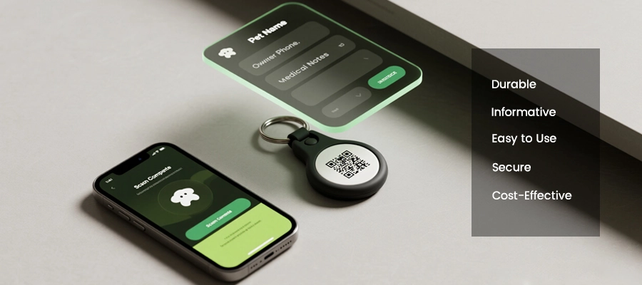 the feature of qr code pet tag with nfc chip