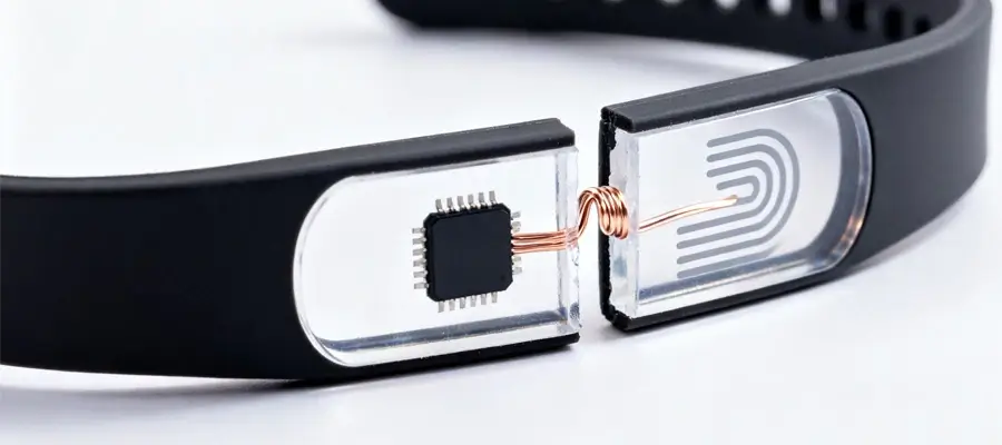 The inside of an rfid wristband