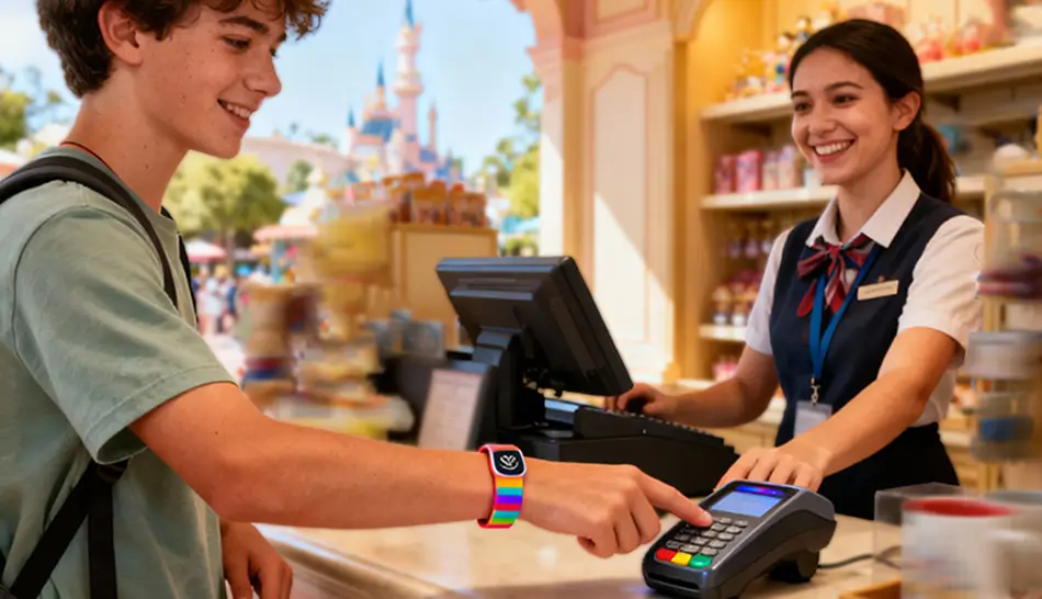Cashless payment with RFID silicone wristband in theme park Cashless payment with RFID silicone wristband in theme park