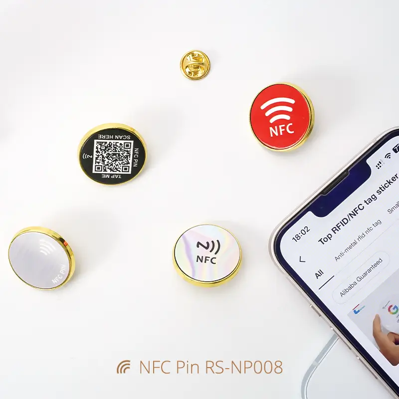 Fashion QR Code NFC Pin Tags Smart Metal Brooch